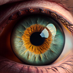 Close up of human eye with beautiful iris. Generative Ai