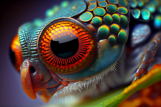Macro shot of eye of a dragonfly. Generative Ai