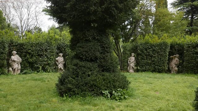Villa Sciarra public park, statues garden in Rome, Italy