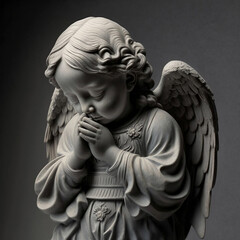 Praying Angel Statue in Tranquil Garden
