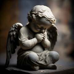 Naklejka premium Praying Angel Statue in Tranquil Garden