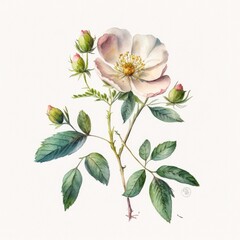 Fototapeta premium a watercolor wild rose illustration, botanical illustration, branches, nature, spring-themed illustration, generative ai