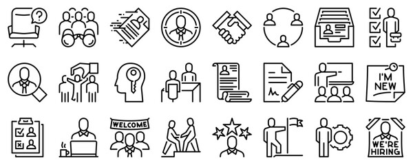 Line icons about hiring process on transparent background with editable stroke. - 581238981