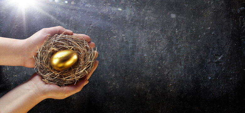 Golden Egg In Hands - Retirement Value - Investments Concept
