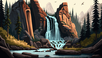 Fototapeta na wymiar waterfall in the mountains nature landcape Generative AI, Generativ, KI