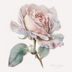 a Watercolour Rose Flower In Bloom, leaves, Italy, neutral colors, bridal, floral, high quality, roses, nature, spring, fall colors, Generative AI