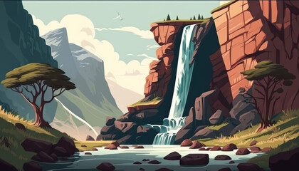 waterfall in the mountains nature landcape Generative AI, Generativ, KI
