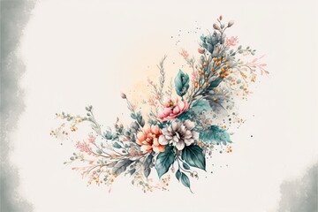 Obraz na płótnie Canvas a watercolor bouquet illustration assortment of flowers, branches, nature, spring-themed illustration, generative ai