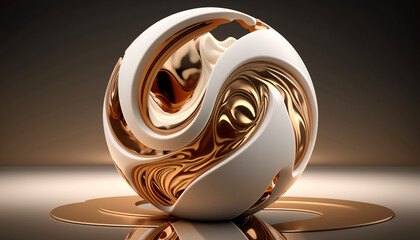 Abstract bronze and white sphere. Generative AI.