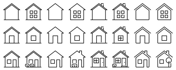 Line icons about homes on transparent background with editable stroke.