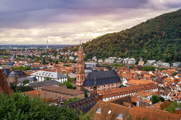 Fototapeta na wymiar A view at the center of Heidelberg city on a cloudy day on Sunset