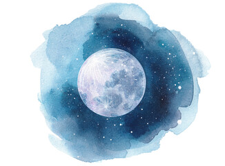 Abstract watercolor night sky with full moon illustration © WhataWin