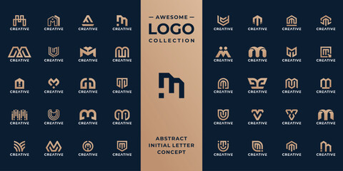 unique initial letter m logo design collection. - obrazy, fototapety, plakaty