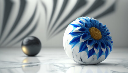 Blue flower incorporated in white ball. Generative AI