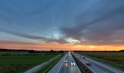 Autobahn A5 at dusk, Germany