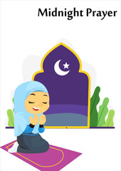 vector illustration of the main practice of the month of Ramadan, night prayer