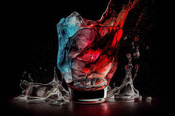 Colorful splashes of water in a glass on a black background.generative ai