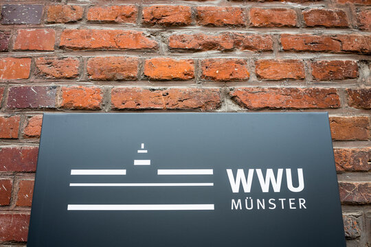 muenster, north rhine westphalia, germany - 13 03 2023: a sign of the university of muenster germany