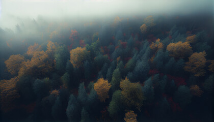 Fototapeta na wymiar Foggy morning in the coniferous forest. generative ai