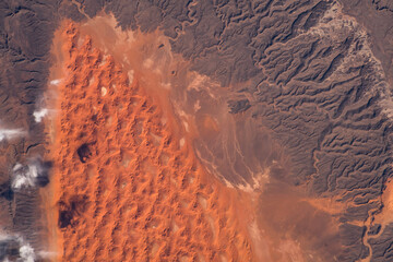 Sahara Desert in Algeria aerial view. Earth landscape. Selective focus included. Elements of this...