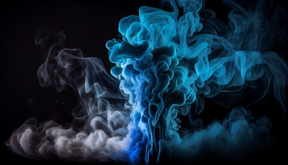Blue and pink smoke on a black background. Background from the smoke of vape.generative ai