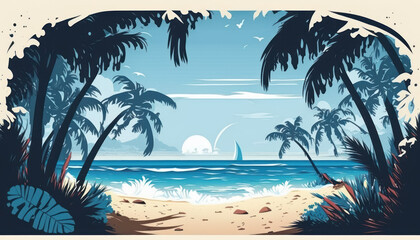 Fototapeta na wymiar Tropische Träume: Erleben Sie den perfekten Sommerurlaub am wunderschönen Strand, wo das Meer und der Himmel sich vereinen, umgeben von exotischen Palmen und weißem Sand, während Sie entspannen und di
