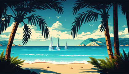 Obraz na płótnie Canvas Tropische Träume: Erleben Sie den perfekten Sommerurlaub am wunderschönen Strand, wo das Meer und der Himmel sich vereinen, umgeben von exotischen Palmen und weißem Sand, während Sie entspannen und di