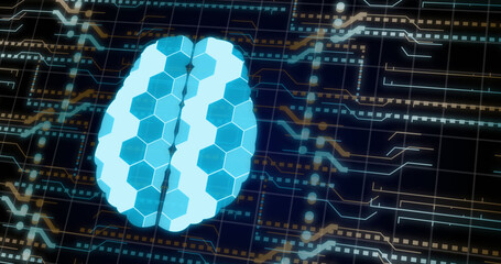 Image of brain and spots over network of connections
