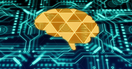 Image of brain and shapes over network of connections