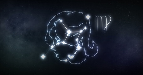 Image of virgo sign with stars on black background