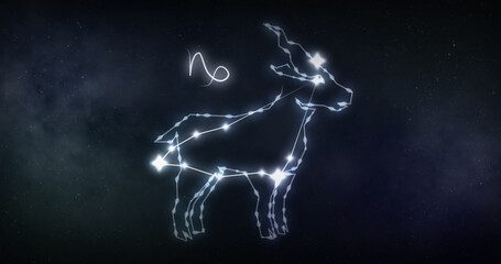 Image of capricorn sign with stars on black background