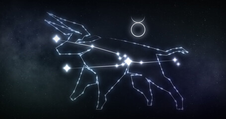Image of taurus sign with stars on black background
