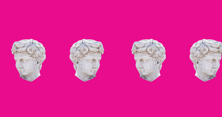 Image of interference over head sculptures on pink background