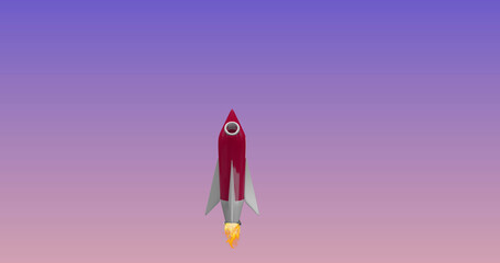 Image of flying rocket against gradient background