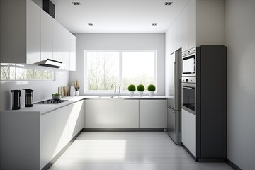 Fototapeta na wymiar Design idea - clean minimalist modern kitchen interior - Generative AI