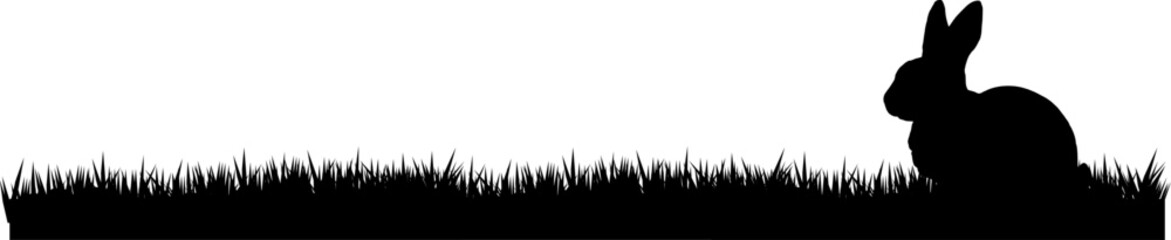 Silhouette: Hase sitzend von der Seite auf dem Rasen