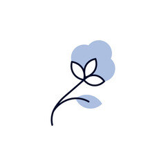 vector illustration. cotton logo. flowers blue. flora and nature. plants branch. leaf. icon symbol or sign
