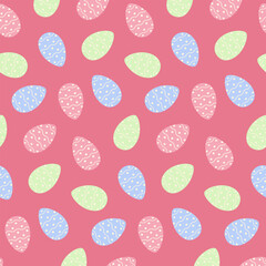 Easter seamless pattern with different colorful Easter eggs in trendy hues. Happy Easter. Springtime