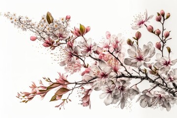 Kirschblüten auf weißem Hintergrund. AI Generated