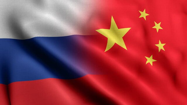 Russia China Flag Morph Background 4K Loop features a waving flag that consists of the U.S. flag morphed with the Chinese flag in a loop 
