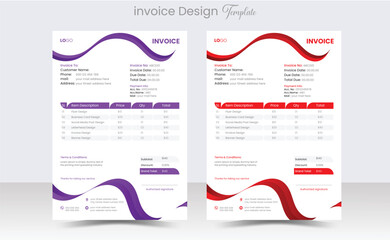 Corporate Business Invoice design template vector illustration bill form price invoice. Creative invoice template vector. business stationery design payment agreement design template