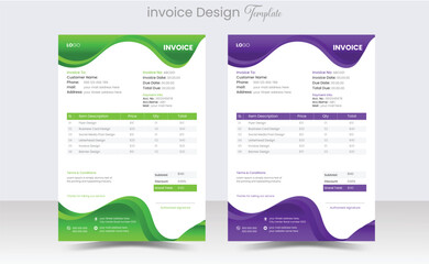 Corporate Business Invoice design template vector illustration bill form price invoice. Creative invoice template vector. business stationery design payment agreement design template