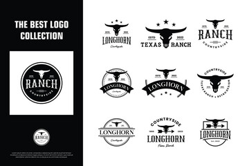 collection of vintage longhorn buffalo, cow, bull logo design for ranch - obrazy, fototapety, plakaty