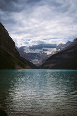 Lake Louise Alberta emerald lake and mountain range
