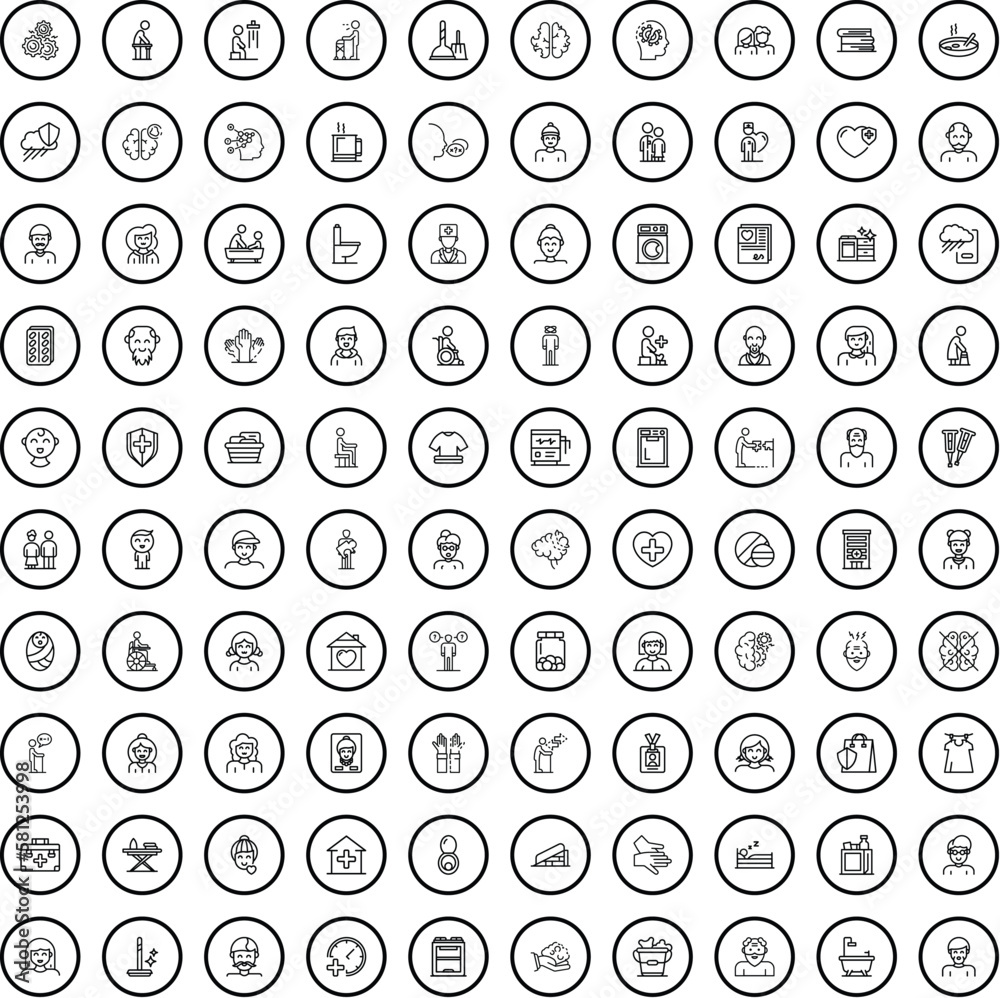 Poster 100 adult icons set. outline illustration of 100 adult icons vector set isolated on white background - Posters