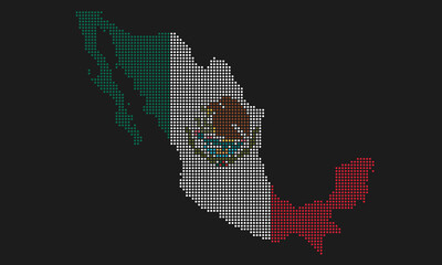 Obraz premium Mexico dotted map flag with grunge texture in mosaic dot style. Abstract pixel vector illustration of a country map with halftone effect for infographic.&nbsp;