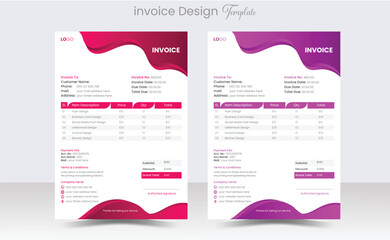 Corporate Business Invoice design template vector illustration bill form price invoice. Creative invoice template vector. business stationery design payment agreement design template