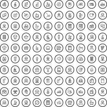 100 adult icons set. Outline illustration of 100 adult icons vector set isolated on white background