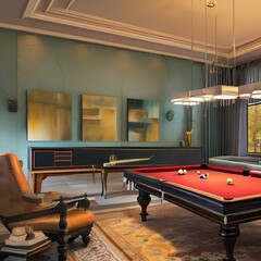 A living room with a billiards table1, Generative AI