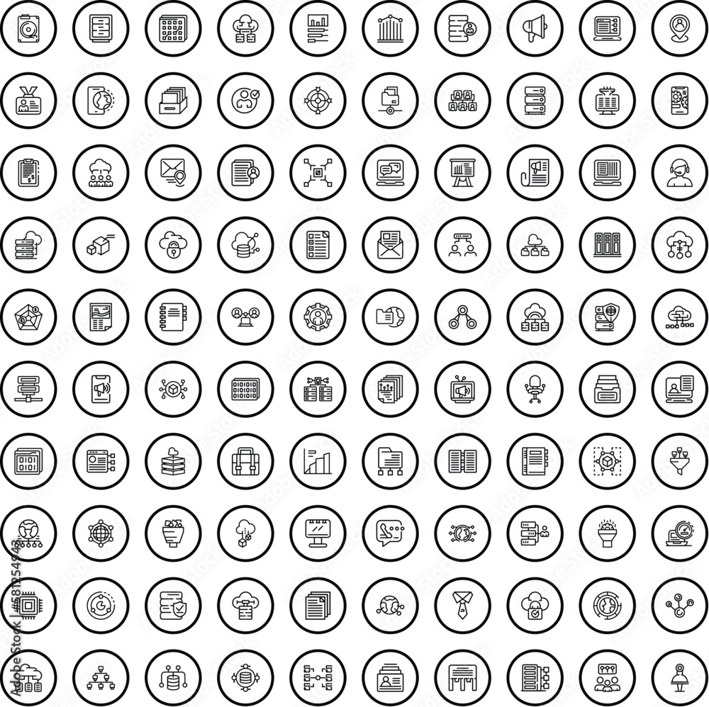 Poster 100 analytics icons set. outline illustration of 100 analytics icons vector set isolated on white ba - Posters